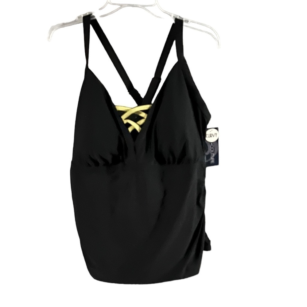 NWT Aqua Couture Black Tankini Top Sz 3X